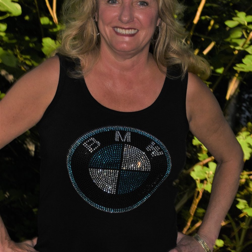 BMW rhinestone bling sleeveless tank top XS S M L XL XXL 1X 2X 3X 4X 5X - Picture 3 of 8